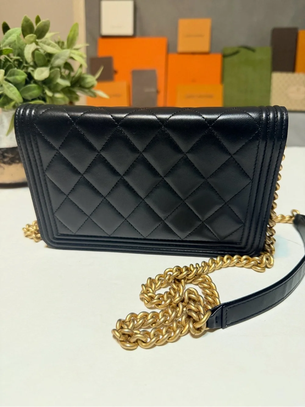 Quilted boy wallet on chain